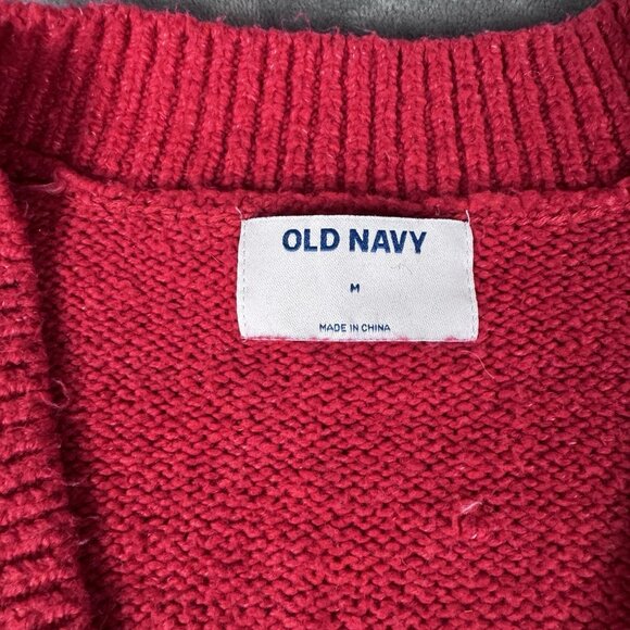 Old Navy Slouchy Cardigan Sweater Red Heart Button Front Cotton Womens M - Picture 3 of 9